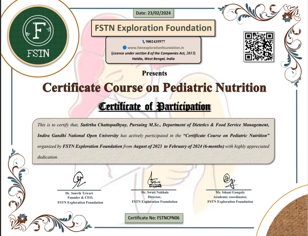 Pediatric Nutrition certificate