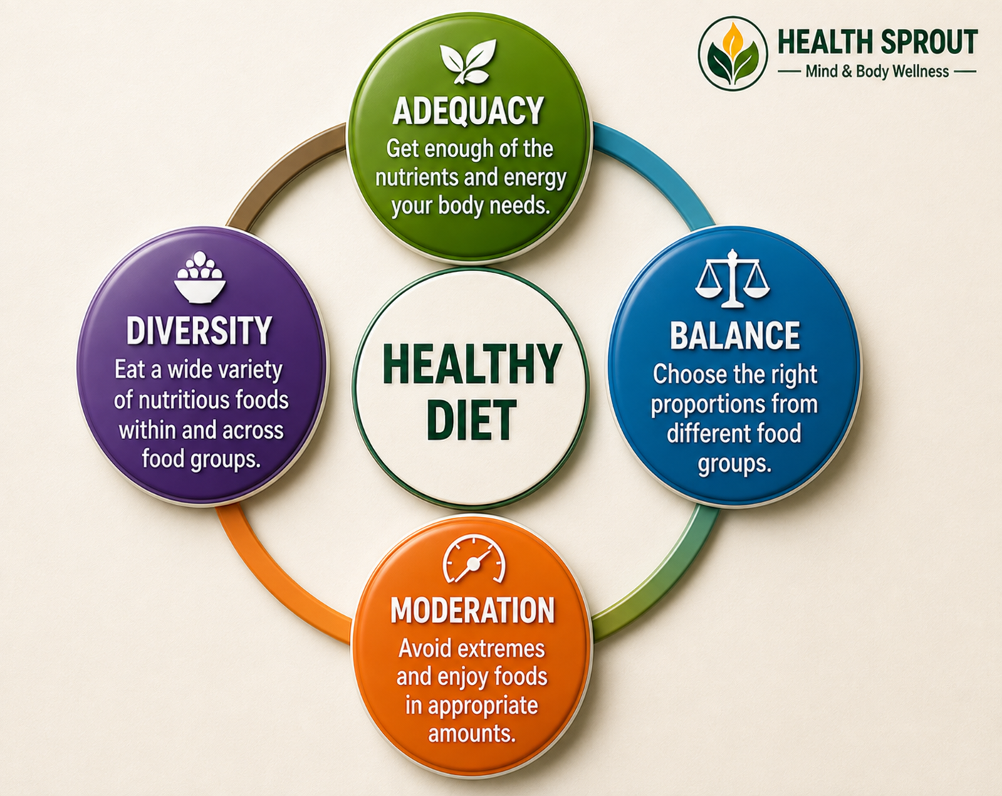 Four principles of a healthy diet: adequacy, balance, moderation and diversity