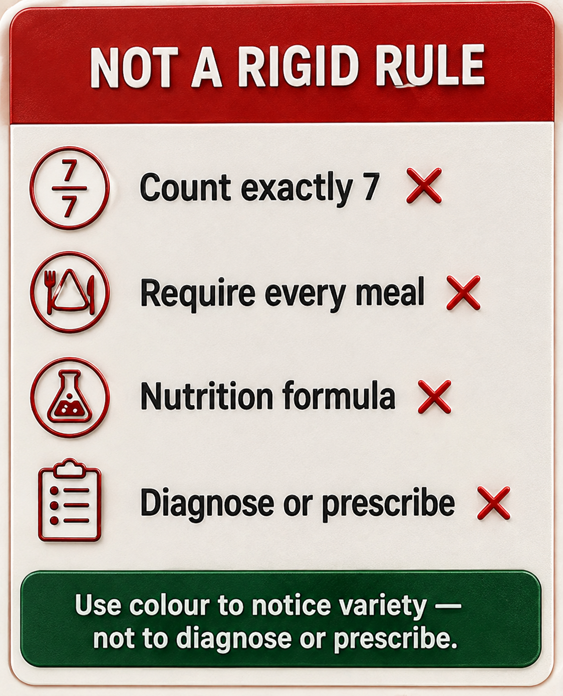 Dietary variety versus a rigid seven-color rule