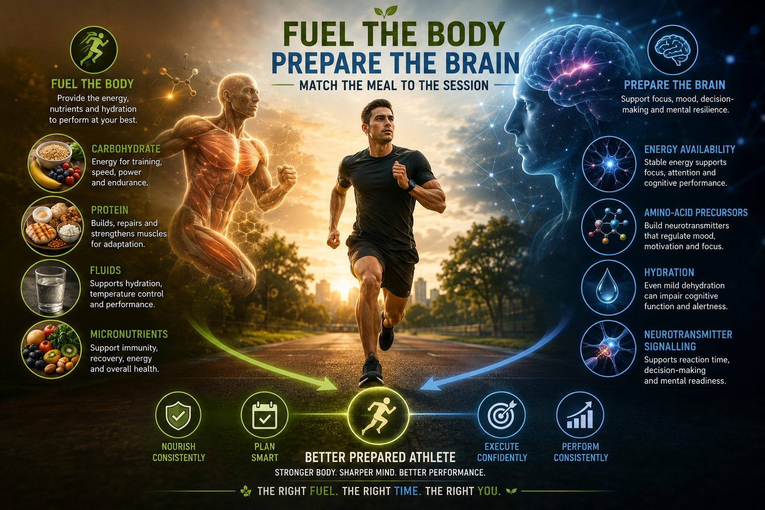 Balanced scientific split scene comparing fasted and fed training with context matters in the centre