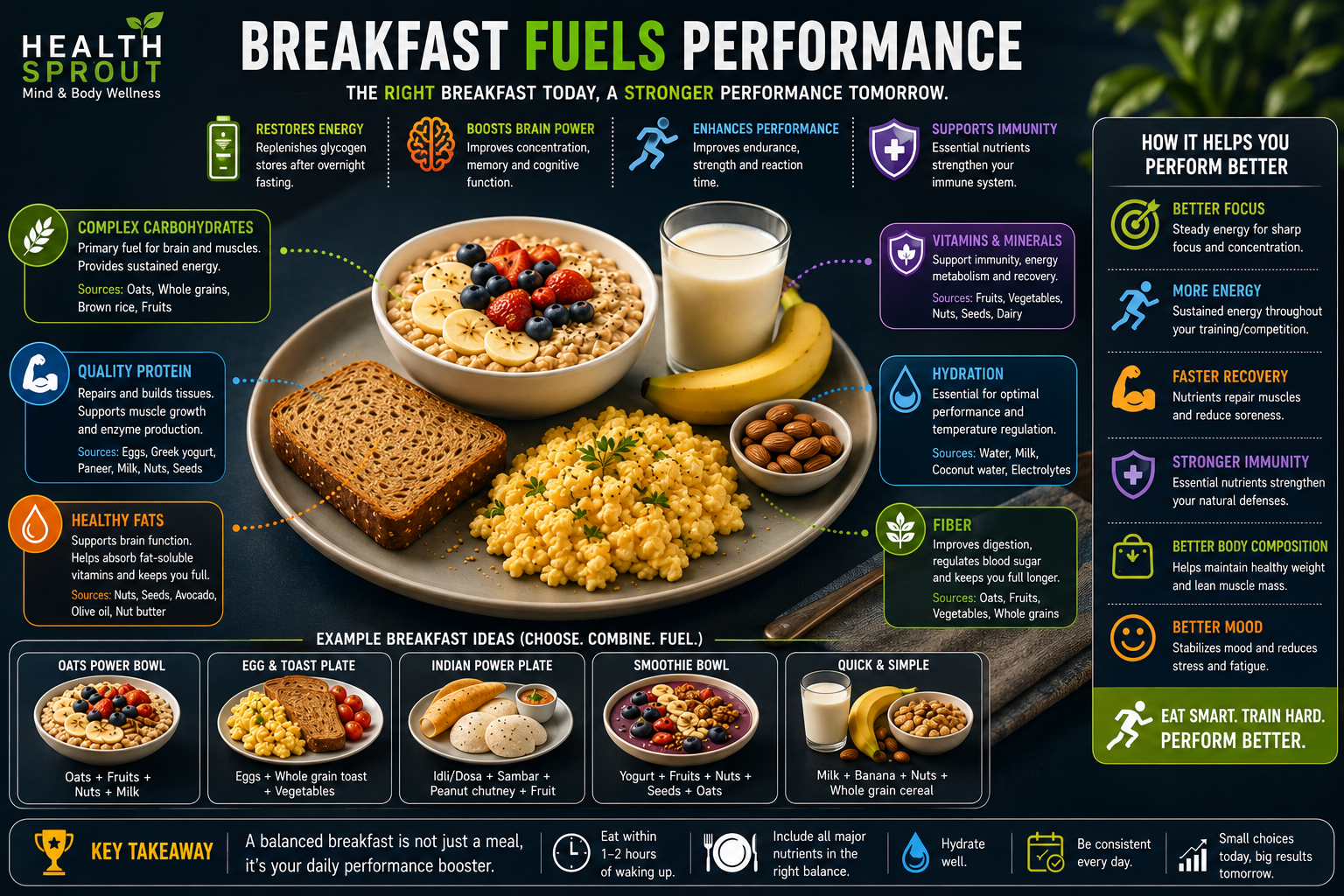 Final premium visual linking body fuel brain preparation meal matching and a better prepared athlete