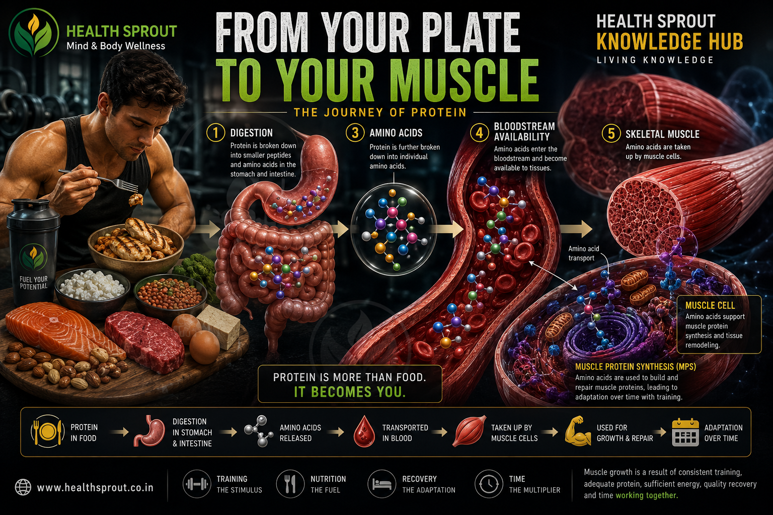 From your plate to your muscle: digestion, amino acids, bloodstream and skeletal muscle