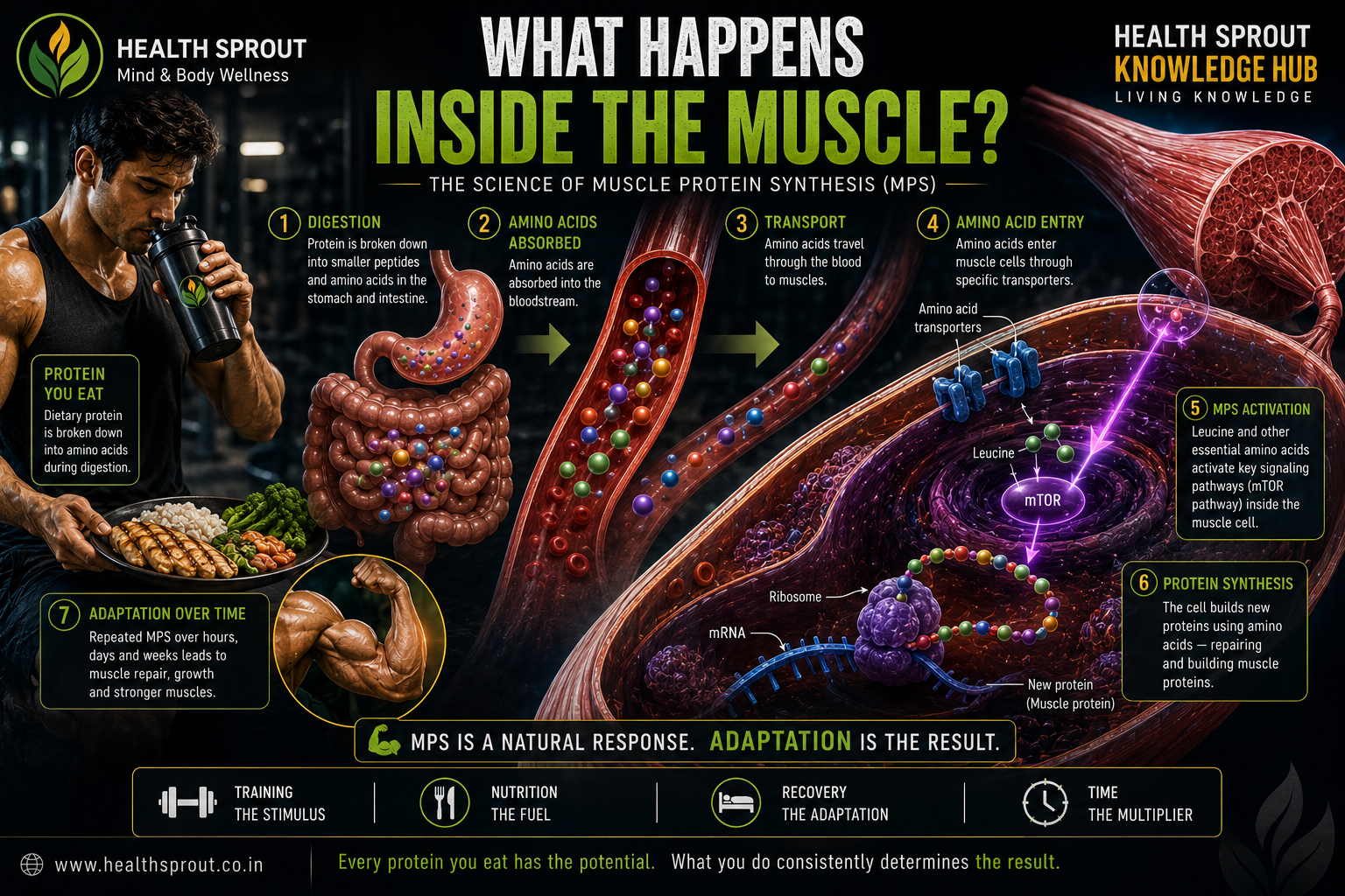 What happens inside the muscle after training and protein intake