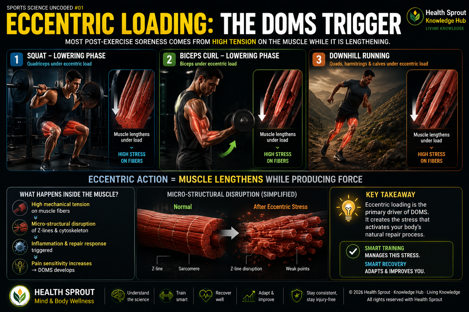 Eccentric loading examples during exercise