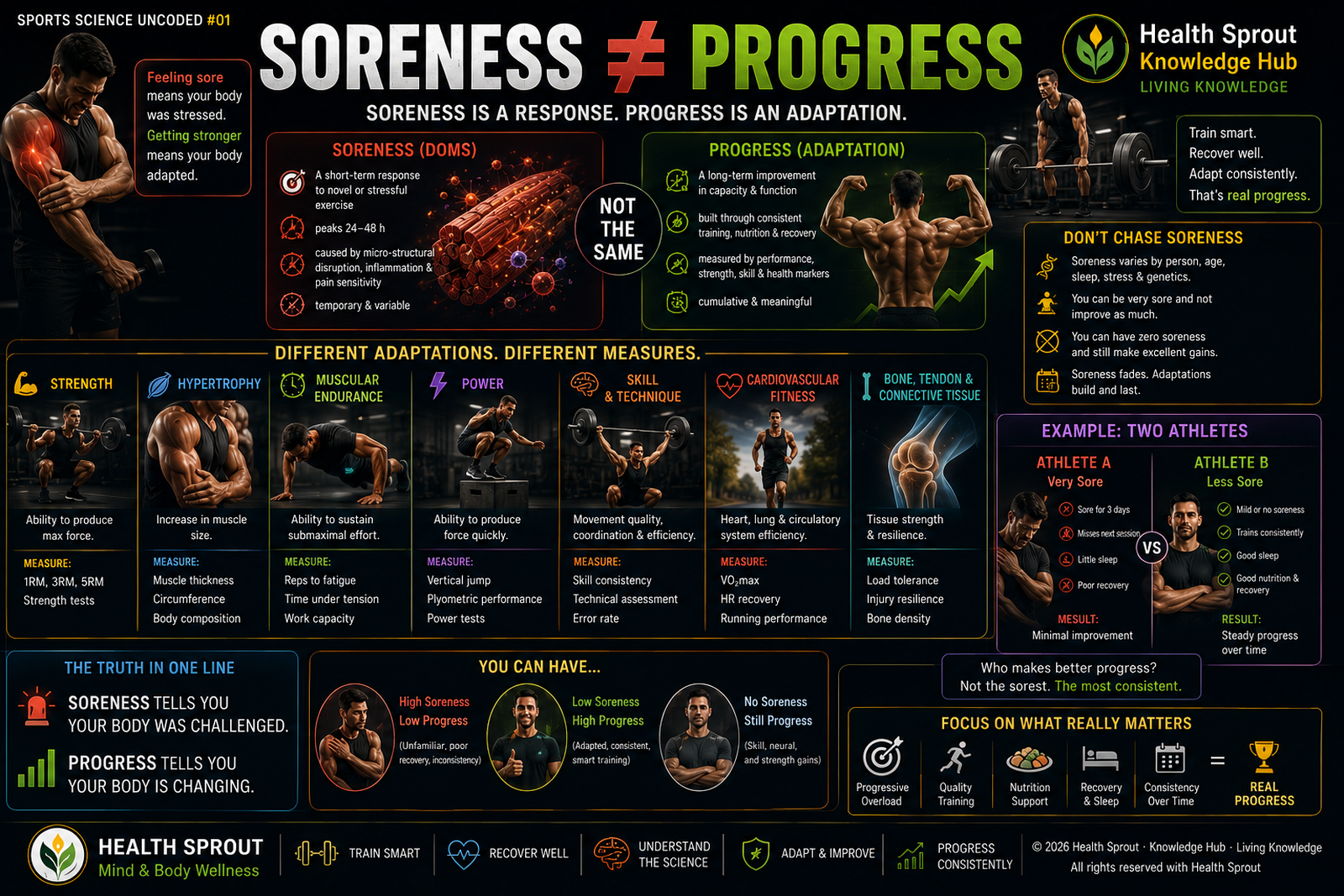 Conceptual distinction between muscle soreness and training adaptation