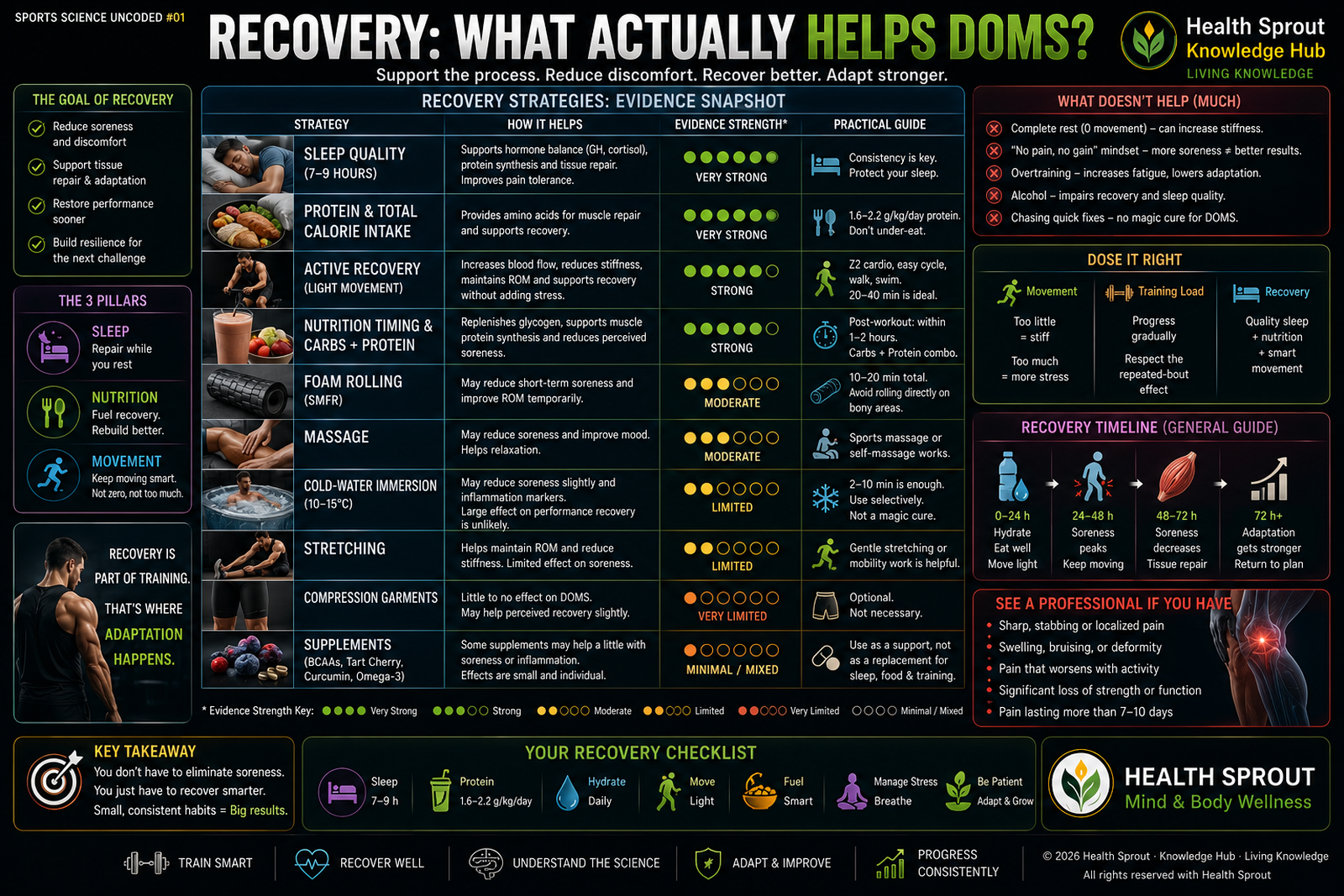 Conceptual evidence matrix for DOMS recovery interventions