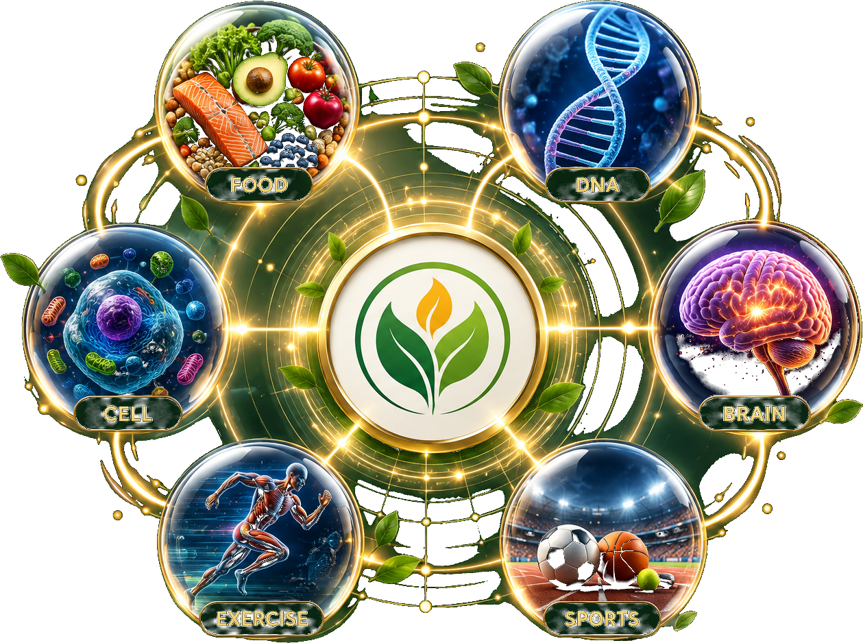 Health Sprout ecosystem connecting food, DNA, cell, brain, exercise and sports